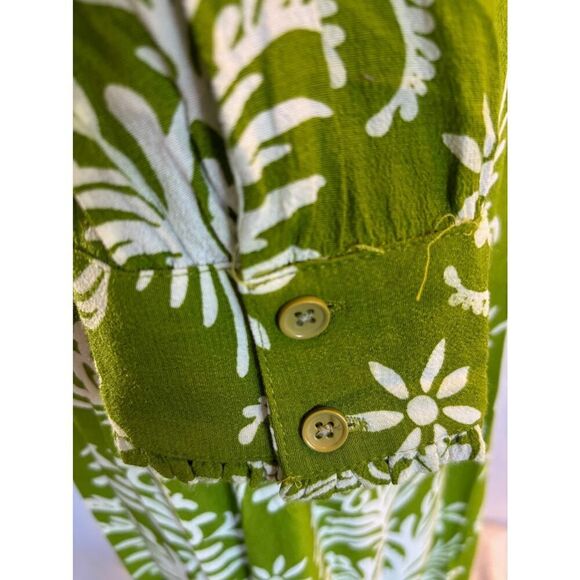 Made in TURKEY ZARA Maxi Dress L/S Button Front Cuff Green White Floral Belt S - Picture 8 of 8
